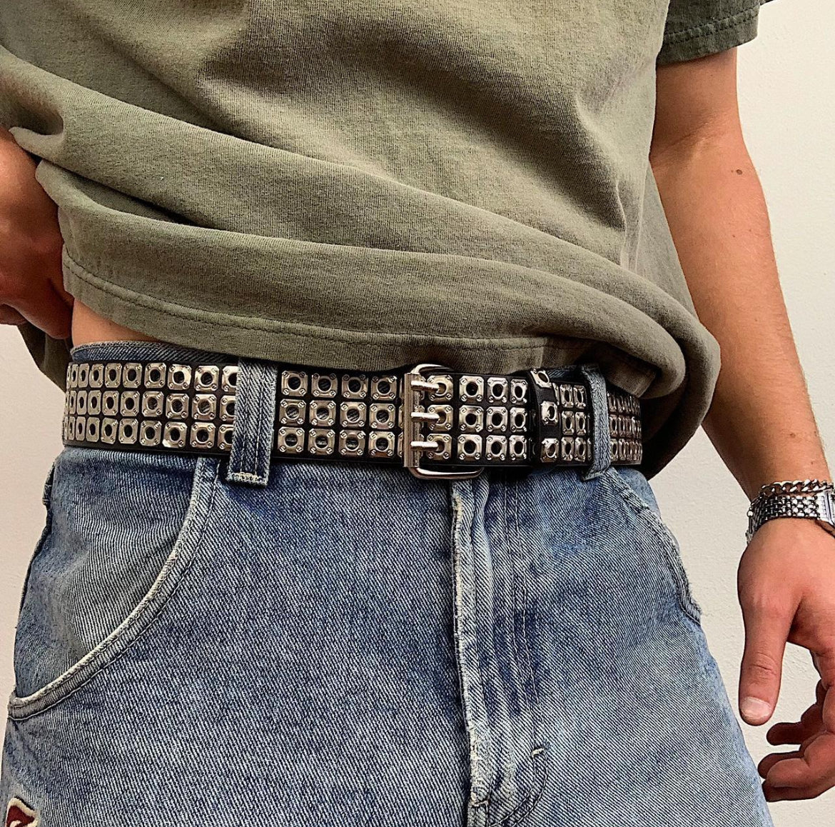 Silver Checkered Stud Belt