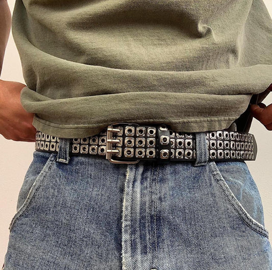 Silver Checkered Stud Belt