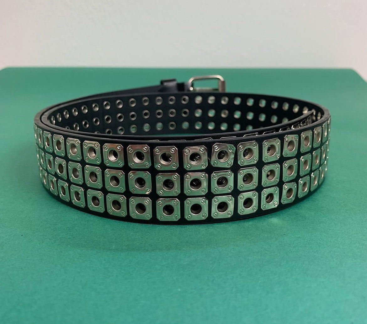 Silver Checkered Stud Belt